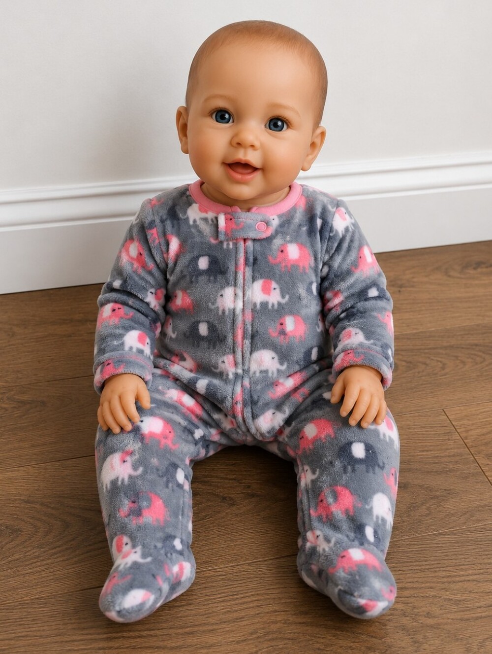 Cozy Gray and Pink Elephant Print Sleeper